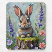 花の畑でふわふわしたウサギ マウスパッド (正面)