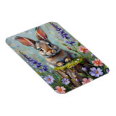 花の畑でふわふわしたウサギ マグネット (右側)