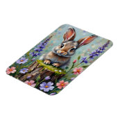 花の畑でふわふわしたウサギ マグネット (左側)