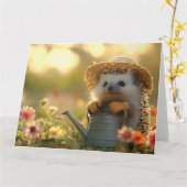 花の畑で愛らしいハリネズミの庭師 カード (黄色い花)
