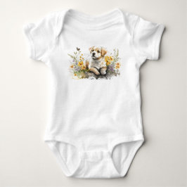花の畑で美しいワンちゃん ベビーボディスーツ