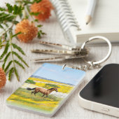 花の畑で駆ける鹿毛皮馬 キーホルダー (正面右)