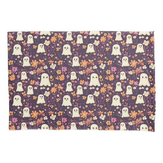 花の畑にかわいい幽霊ピロウケースセット 枕カバー (正面左)