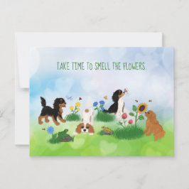花の畑にスパニエル犬4人 ポストカード