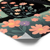 花の畑に入った黒猫イラストレーション ポスター (角)