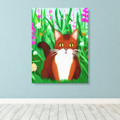 花の畑に咲くリトルジンジャーブラウン子猫 キャンバスプリント (インサイチュ (ウッドフロア))