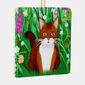 花の畑に咲くリトルジンジャーブラウン子猫 セラミックオーナメント (右)