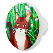 花の畑に咲くリトルジンジャーブラウン子猫 セラミックノブ (右)