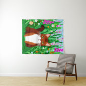 花の畑に咲くリトルジンジャーブラウン子猫 タペストリー (インサイチュ(横))