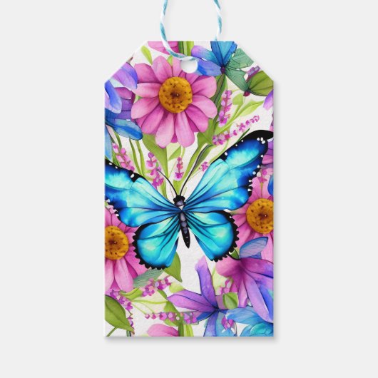 花の畑に咲く青い蝶 ギフトタグ (正面)