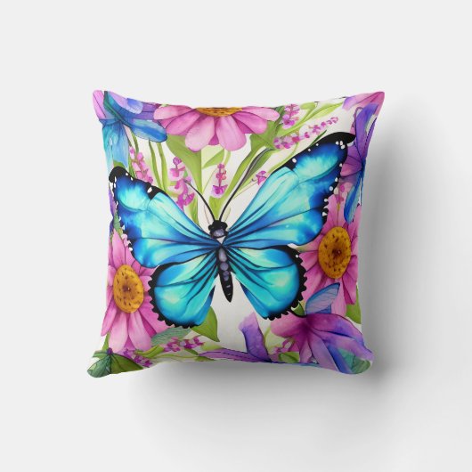花の畑に咲く青い蝶 クッション (裏面)