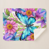 花の畑に咲く青い蝶 シェルパブランケット (正面(横))