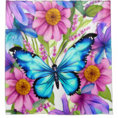 花の畑に咲く青い蝶 シャワーカーテン (正面)