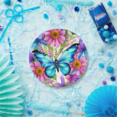 花の畑に咲く青い蝶 ペーパープレート (パーティー)