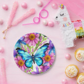 花の畑に咲く青い蝶 ペーパープレート (パーティー)