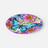 花の畑に咲く青い蝶 ペーパープレート (アングル)