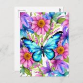 花の畑に咲く青い蝶 ポストカード (正面/裏面)