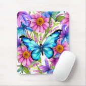 花の畑に咲く青い蝶 マウスパッド (マウス)