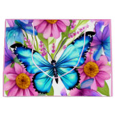 花の畑に咲く青い蝶 ラージペーパーバッグ (正面)