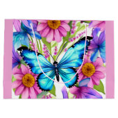 花の畑に咲く青い蝶 ラージペーパーバッグ (裏面)