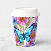 花の畑に咲く青い蝶 紙コップ (正面)