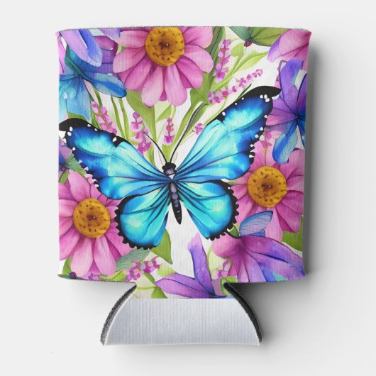 花の畑に咲く青い蝶 缶クーラー (正面)