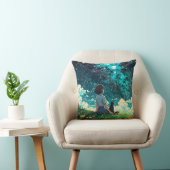 花の畑に女の子と猫が座る クッション (椅子)