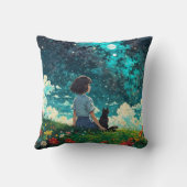 花の畑に女の子と猫が座る クッション (裏面)