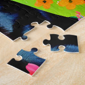 花の畑に座っている黒い唇弁 ジグソーパズル (側面)