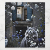 花の畑の灰色の猫 ワインラベル (シングルラベル)
