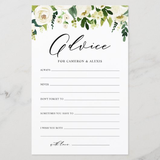 花の白いアドバイス花嫁と花婿カード (正面)