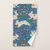 花の白いイースターラビお洒落ット バスタオルセット (ハンドタオル)