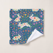 花の白いイースターラビお洒落ット バスタオルセット (ウォッシュタオル)