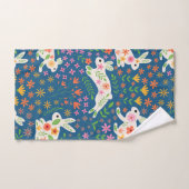 花の白いイースターラビお洒落ット バスタオルセット (ハンドタオル)