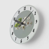 花の白いナシ ラウンド壁時計 (傾斜)
