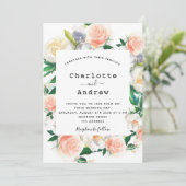 花の白いバラの金ゴールドピンク結婚ズ 招待状 (スタンド正面)