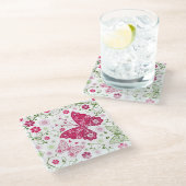 花の白いパターン ガラスコースター (アングル)