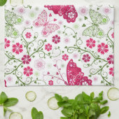 花の白いパターン キッチンタオル (折り畳み)