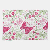 花の白いパターン キッチンタオル (横)