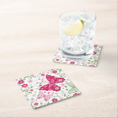 花の白いパターン スクエアペーパーコースター (インサイチュ)