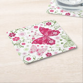 花の白いパターン スクエアペーパーコースター (アングル)