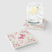 花の白いパターン ストーンコースター (横)