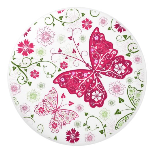 花の白いパターン セラミックノブ (正面)