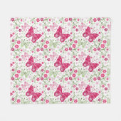 花の白いパターン フリースブランケット (正面(横))