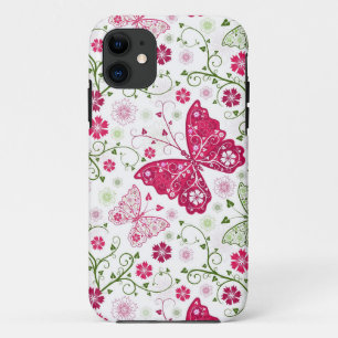 花の白いパターン iPhone 11 ケース