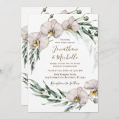 花の白いラン・グリーン チャペル・ウェディング 招待状 (正面/裏面)