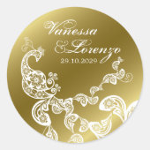 花の白い孔雀のBohoのエレガントな結婚式のステッカー ラウンドシール (正面)