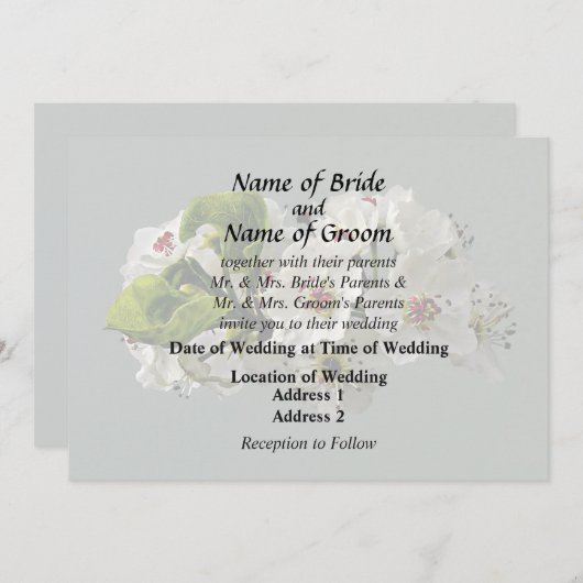 花の白い梨の結婚供給 招待状 (正面/裏面)