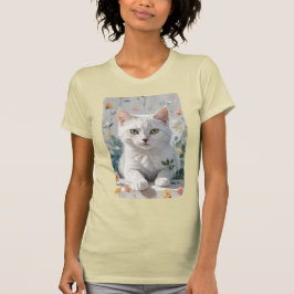 花の白い猫。 Tシャツ