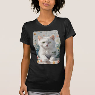 花の白い猫。 Tシャツ